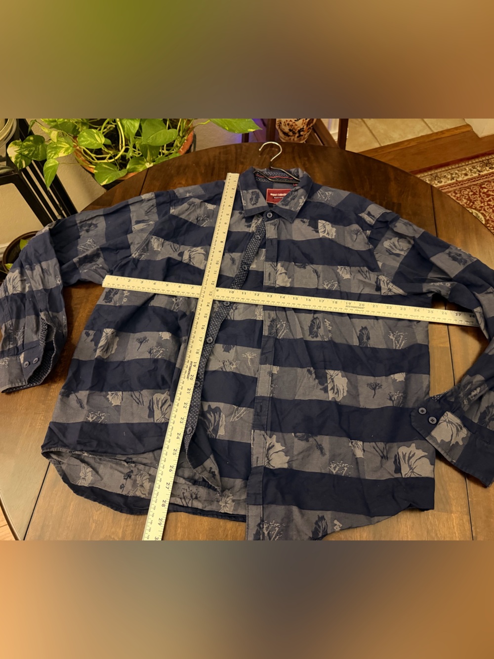 Report Collection Men's Navy and Light Navy Striped Button-Down Shirt